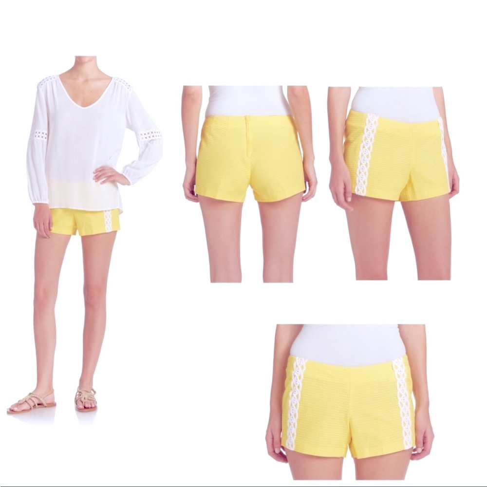 Lilly Pulitzer yellow & white embroidered Liza Shorts SIZE: 4
